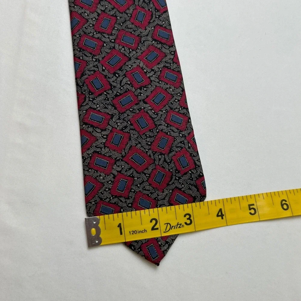 Charing Cross Mens Geometric Silk Hand Finished Necktie OS Red Blue Black Formal